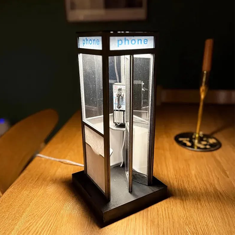 Table Lamp Vintage Telephone Booth Warm White Plug-In