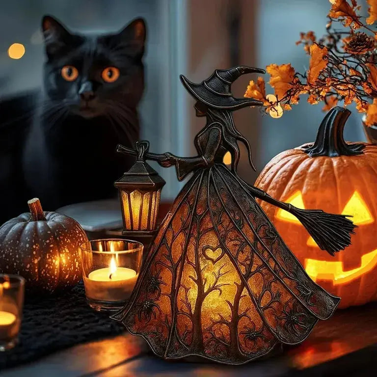 Table Lamp Witch Battery-Operated Soft LED Resin