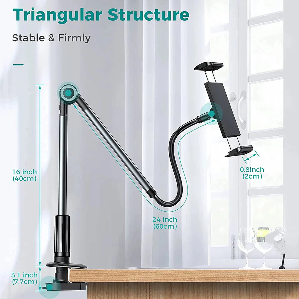 Tablet & Phone Stand Gooseneck 360° Rotation Tool-Free Clamp
