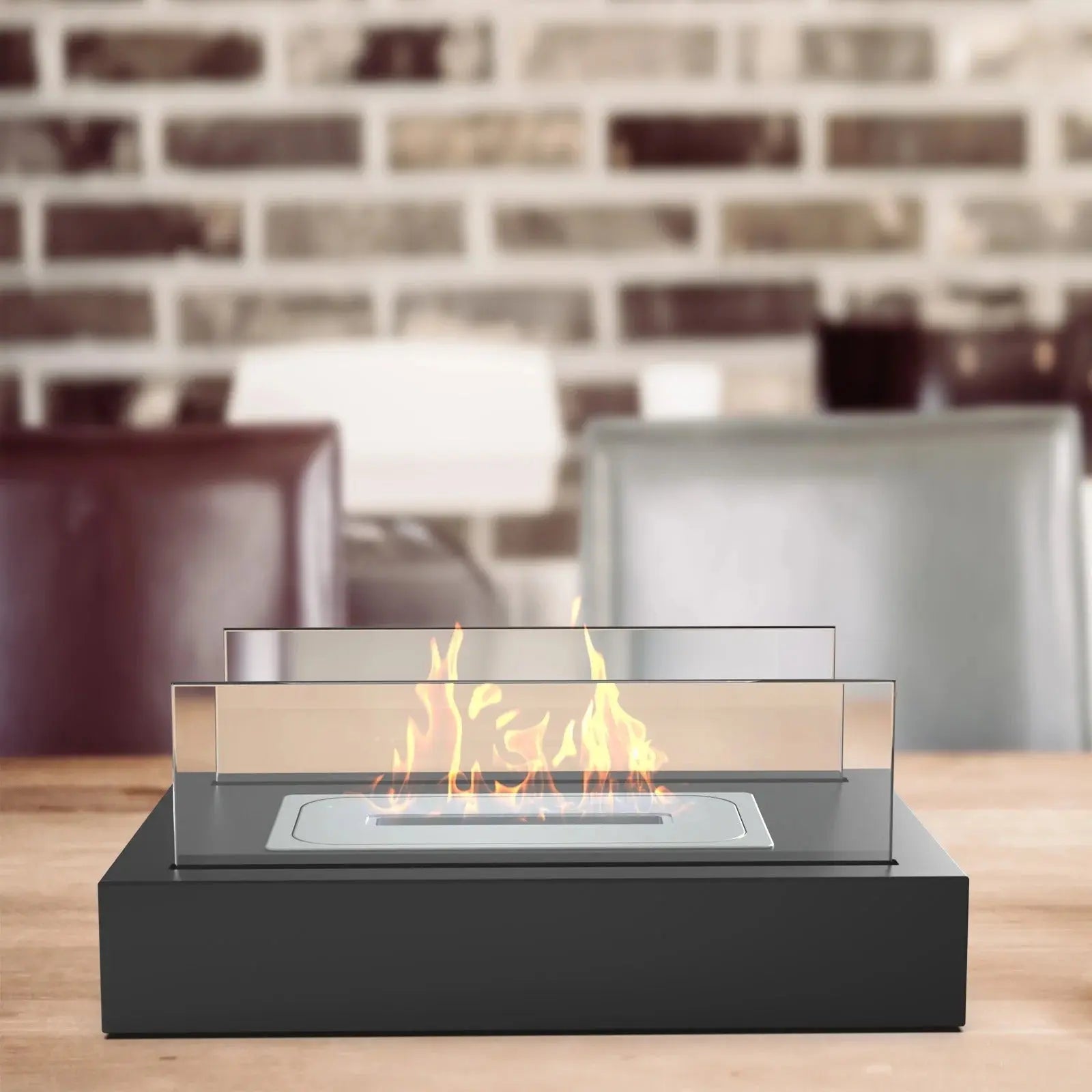 Tabletop Bio-Ethanol Fireplace Laminated Glass & Stainless Steel