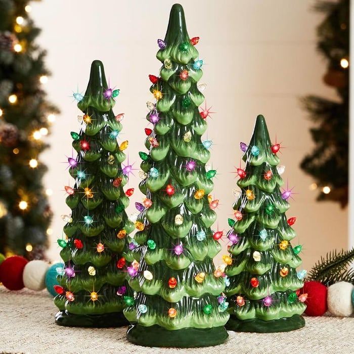 Tabletop Christmas Tree Hand-Painted Warm LED Set of 3