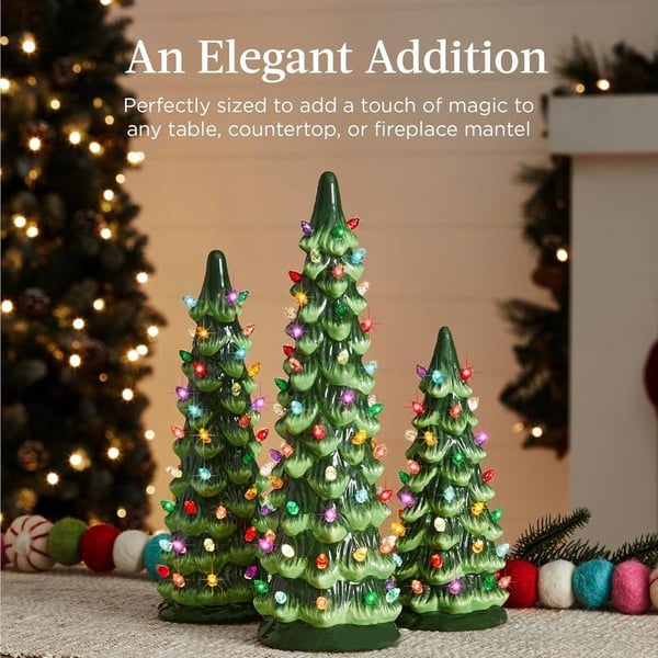 Tabletop Christmas Tree Hand-Painted Warm LED Set of 3