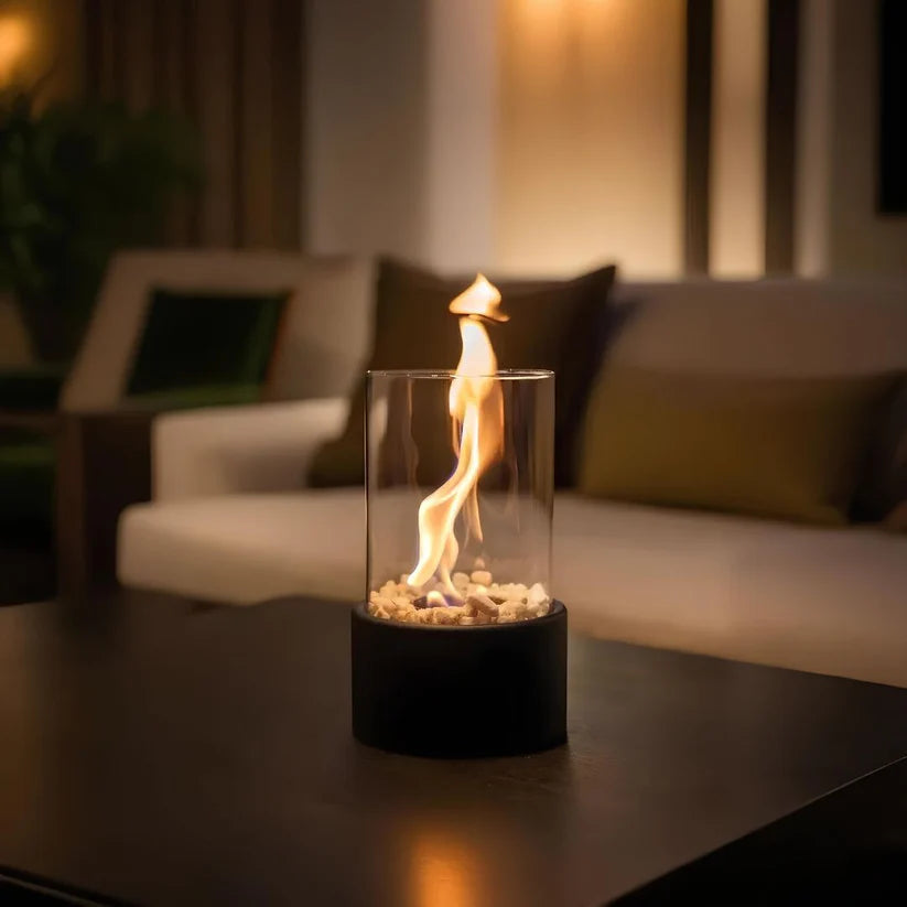 Tabletop Fire Lantern Portable Borosilicate Glass & Steel Base