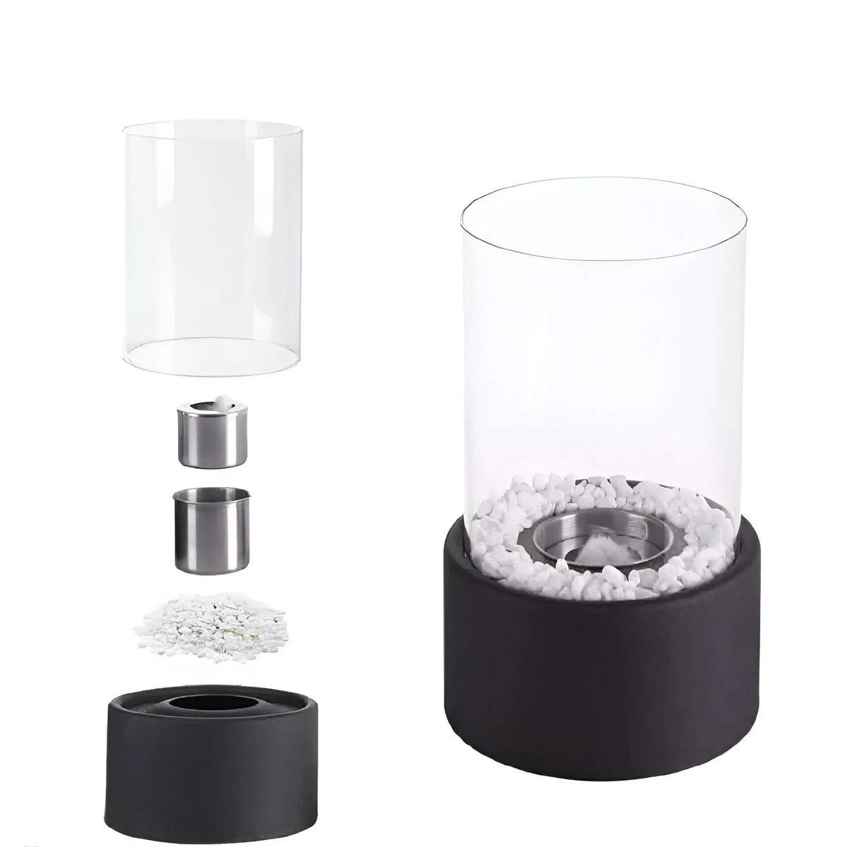 Tabletop Fireplace Removable Glass Cylinder & Metal Base