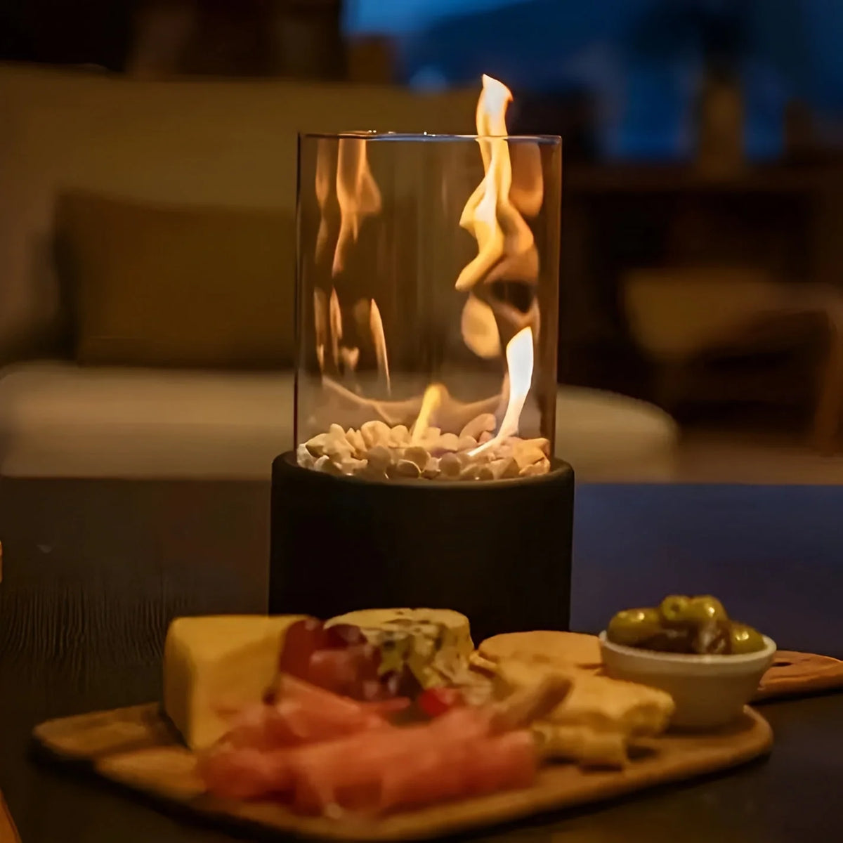 Tabletop Fireplace Removable Glass Cylinder & Metal Base