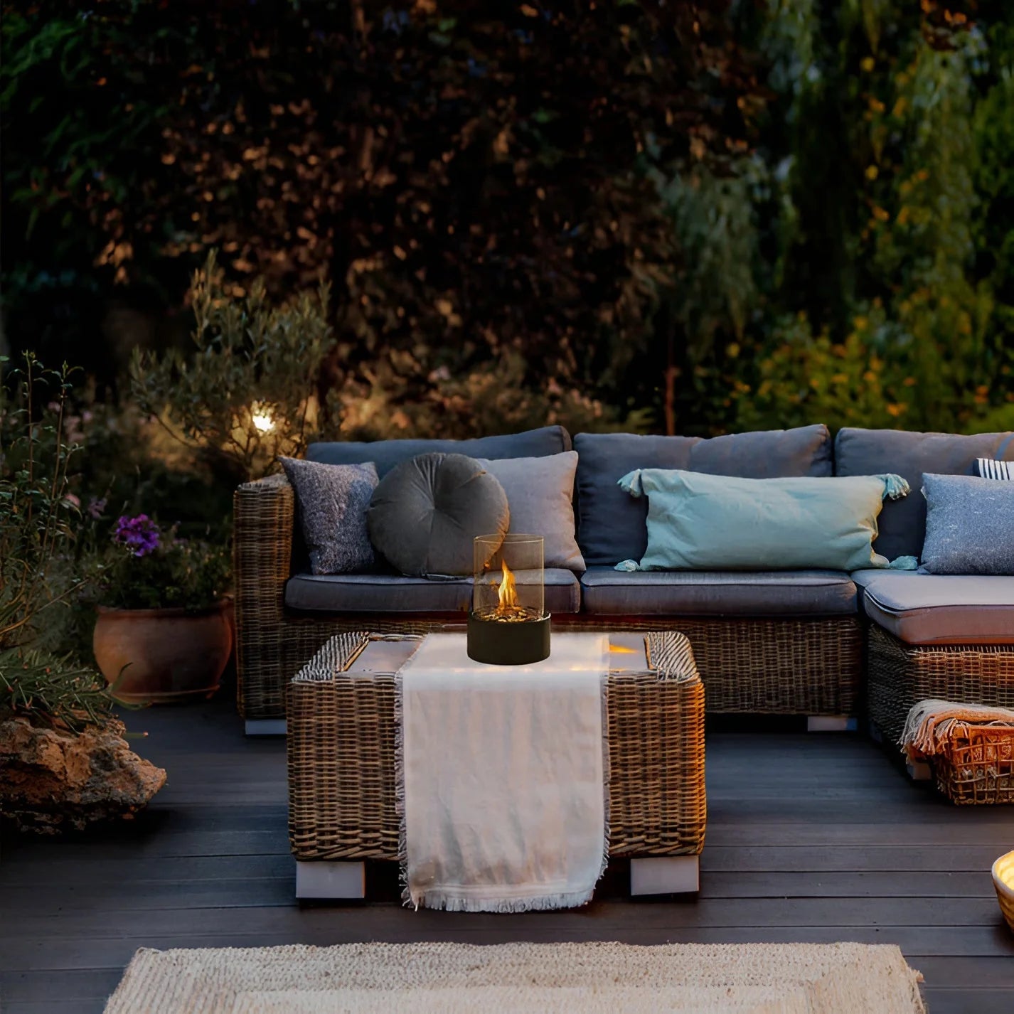 Tabletop Fireplace Removable Glass Cylinder & Metal Base