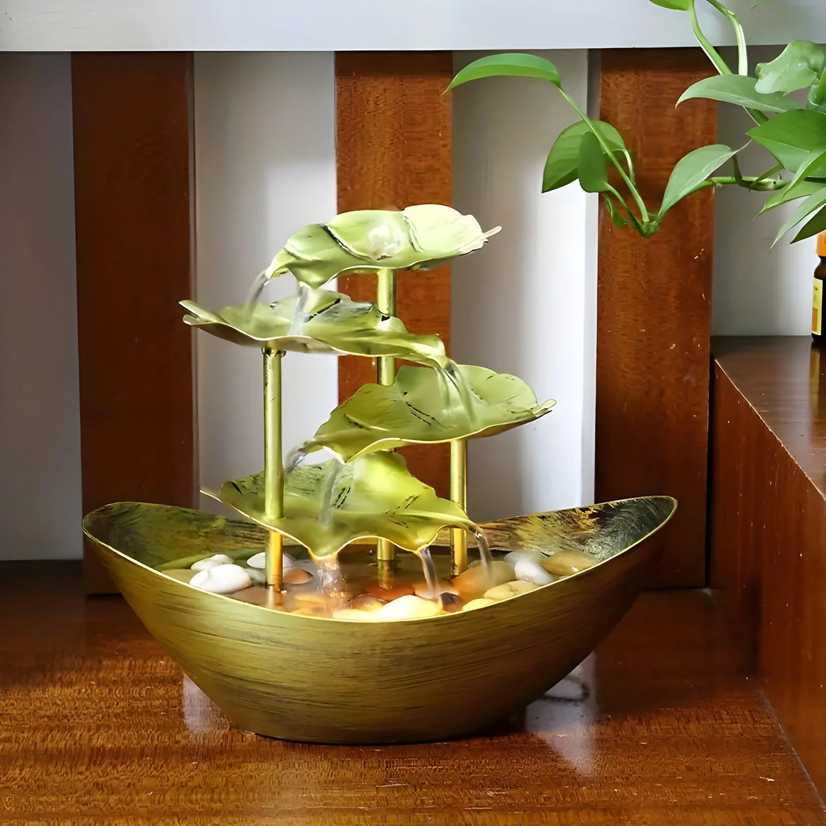Tabletop Fountain Multi-Level Metal Leaf Integrated LED