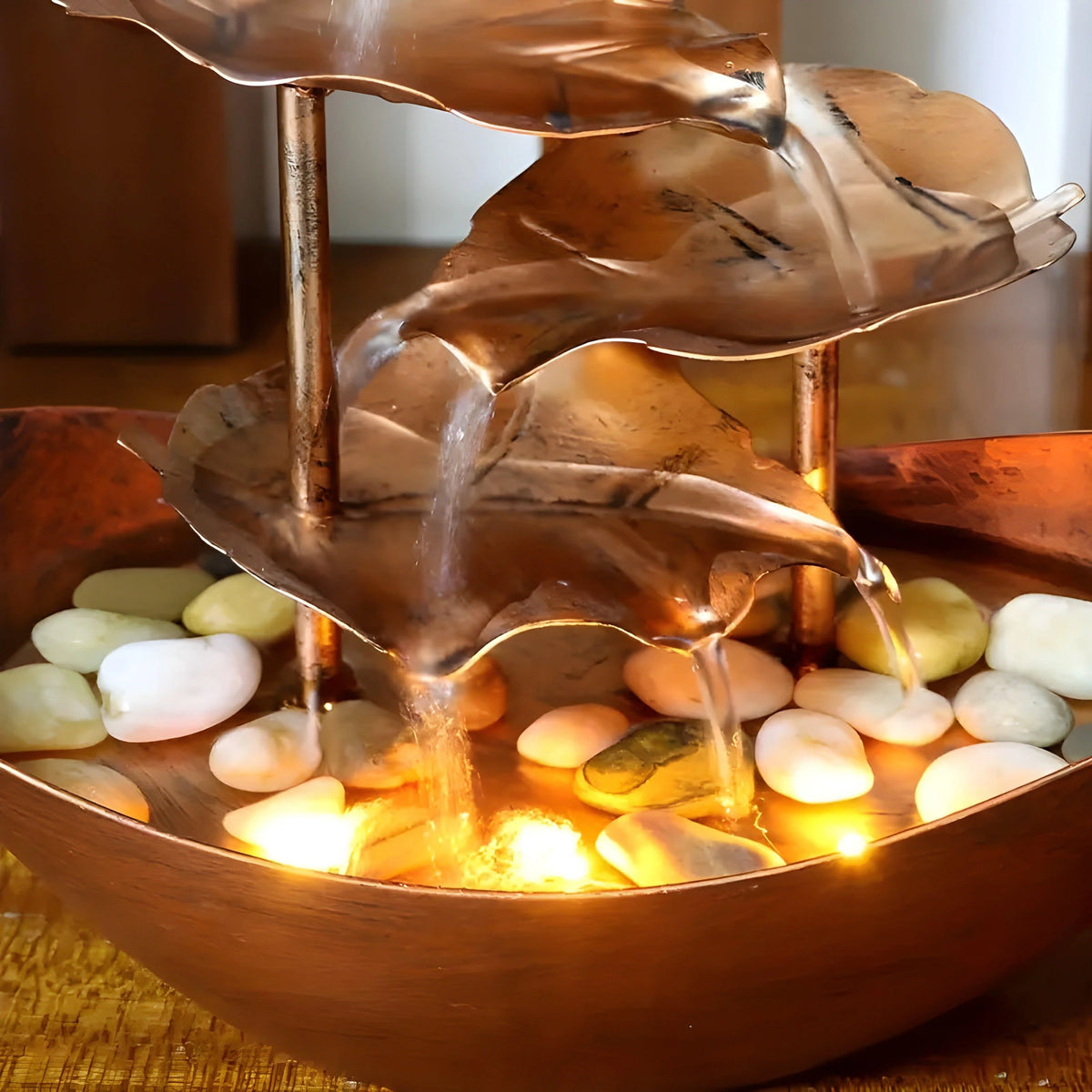 Tabletop Fountain Multi-Level Metal Leaf Integrated LED