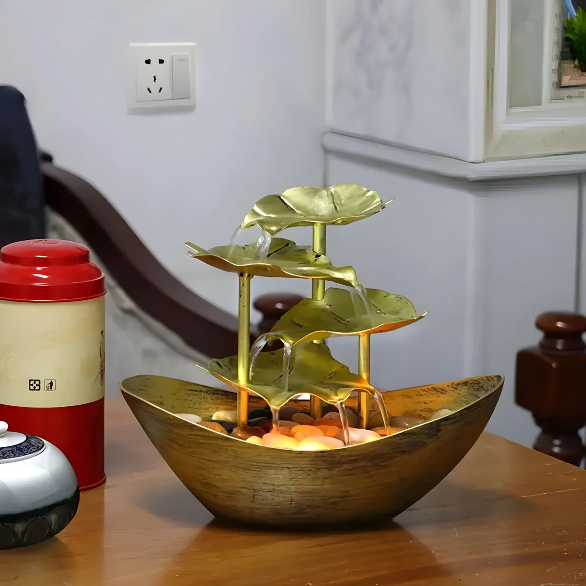 Tabletop Fountain Multi-Level Metal Leaf Integrated LED