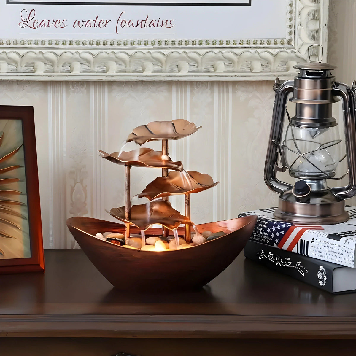 Tabletop Fountain Multi-Level Metal Leaf Integrated LED