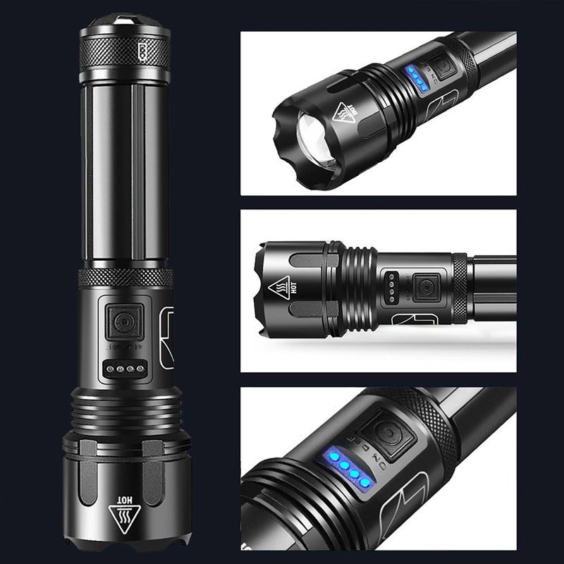 Tactical Flashlight 12,000 Lumens USB Rechargeable IPX8