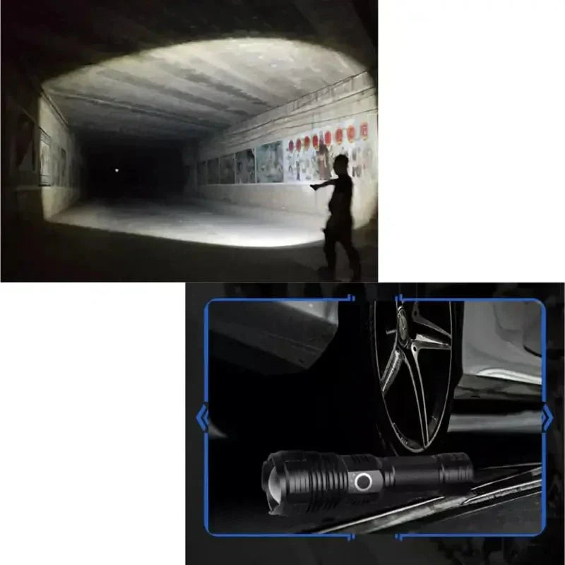 Tactical LED Flashlight 90,000 Lumens Adjustable Zoom IP65 Waterproof
