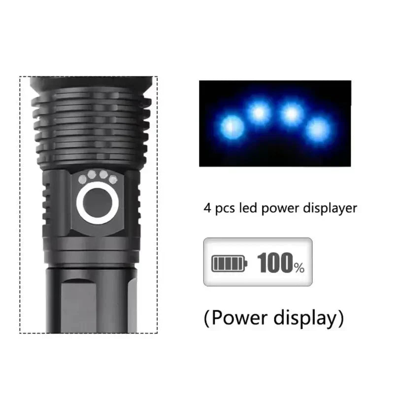 Tactical LED Flashlight 90,000 Lumens Adjustable Zoom IP65 Waterproof