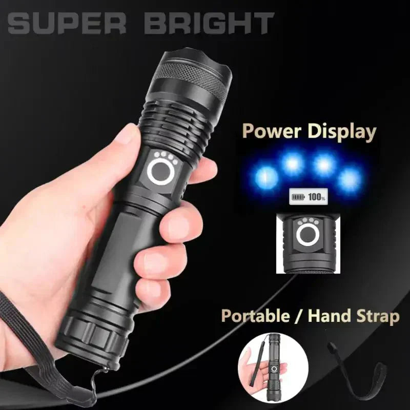 Tactical LED Flashlight 90,000 Lumens Adjustable Zoom IP65 Waterproof