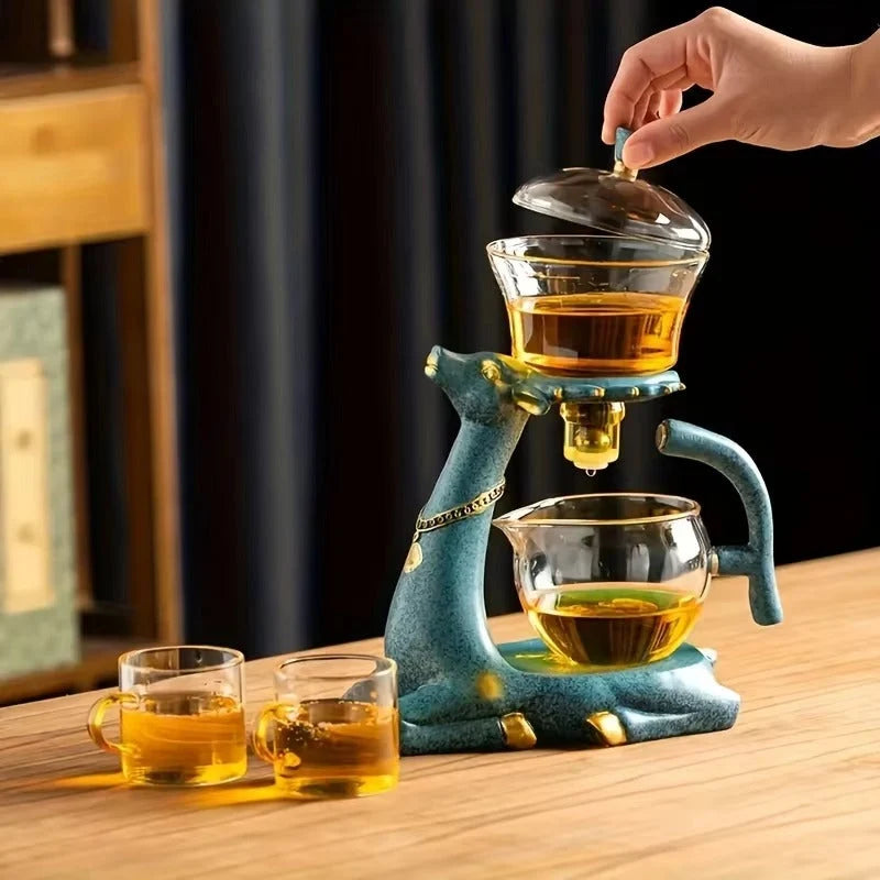Tea Set Ceramic Animal Stand Heat-Resistant Glass Infuser