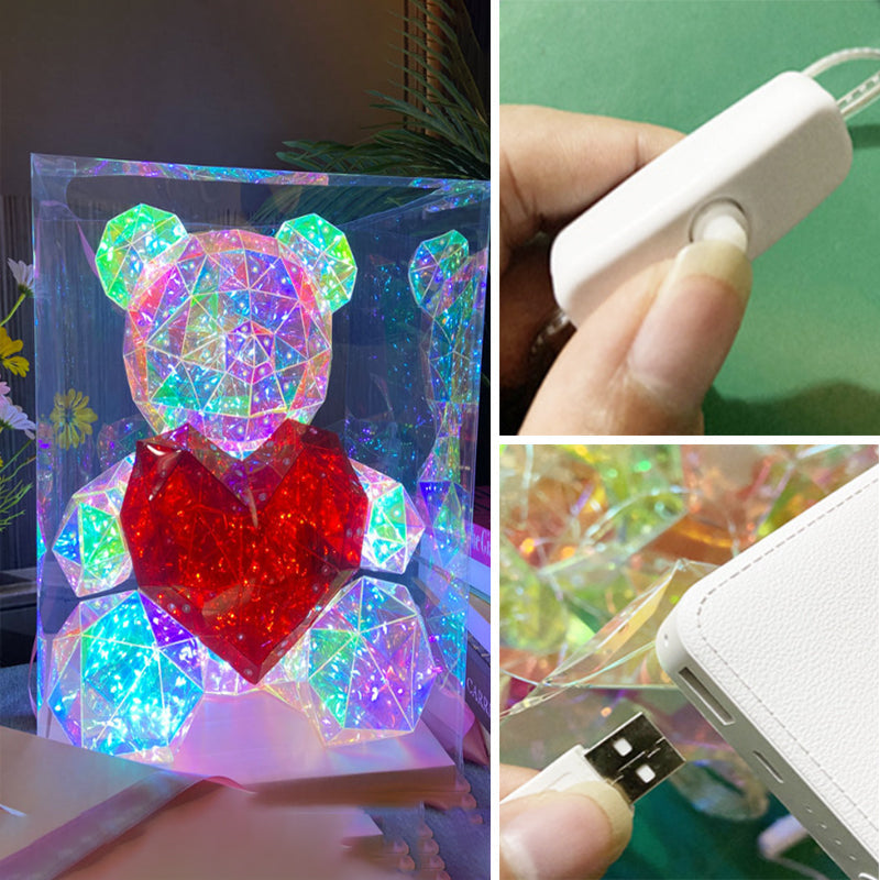 Teddy Bear Night Light Color-Changing LED Crystal Glass