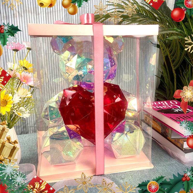 Teddy Bear Night Light Color-Changing LED Crystal Glass
