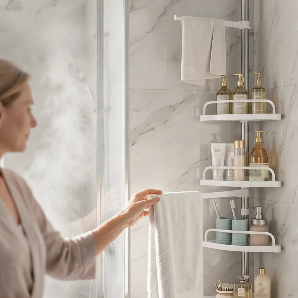 Telescopic Shower Shelf 4-Tier Adjustable No-Drill Stainless Steel