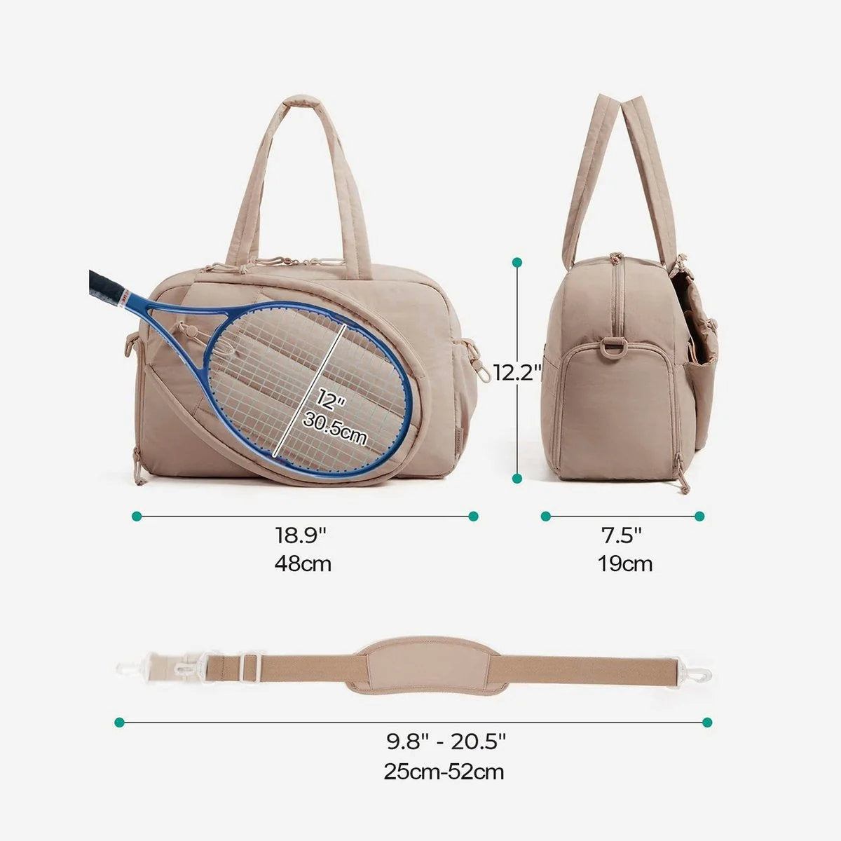 Tennis Bag Padded Racket Compartment & Shoe Compartment 42L Capacity