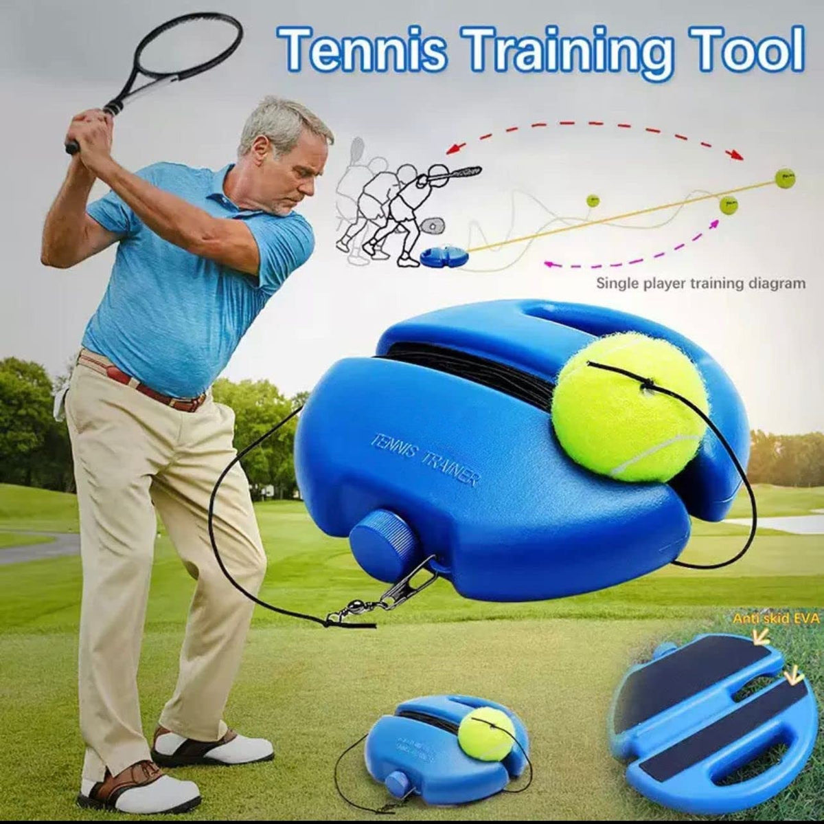 Tennis Rebound Trainer Self-Returning Ball Anti-Slip Base