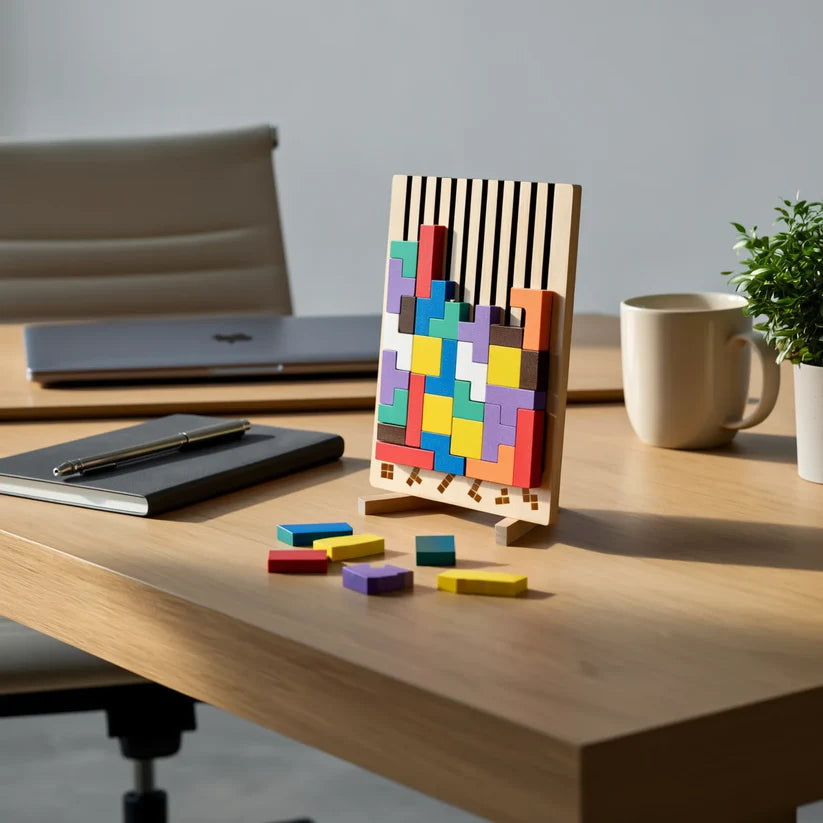 Tetris Puzzle Board Wooden Upright Stand & Template Cards