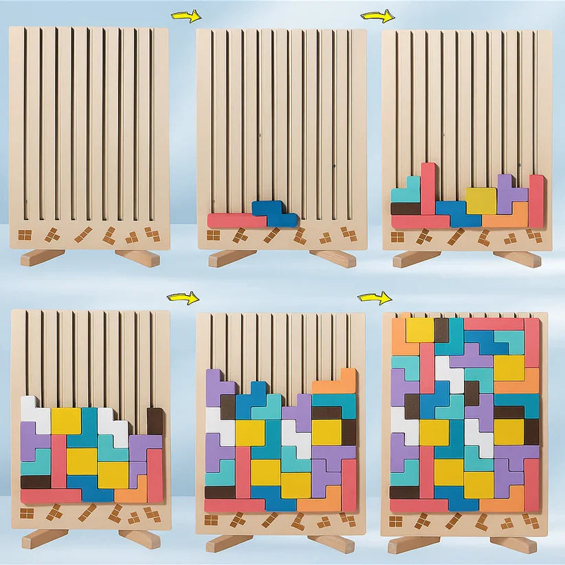 Tetris Puzzle Board Wooden Upright Stand & Template Cards