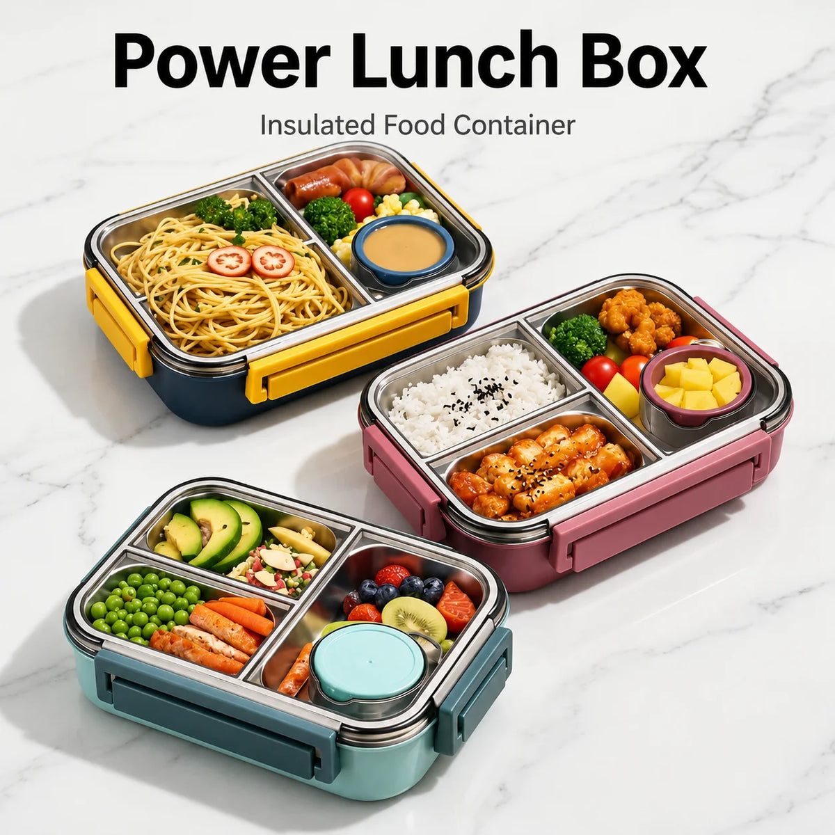 Thermal Food Container Insulated Stainless Steel Compartments Leak-Proof Closure