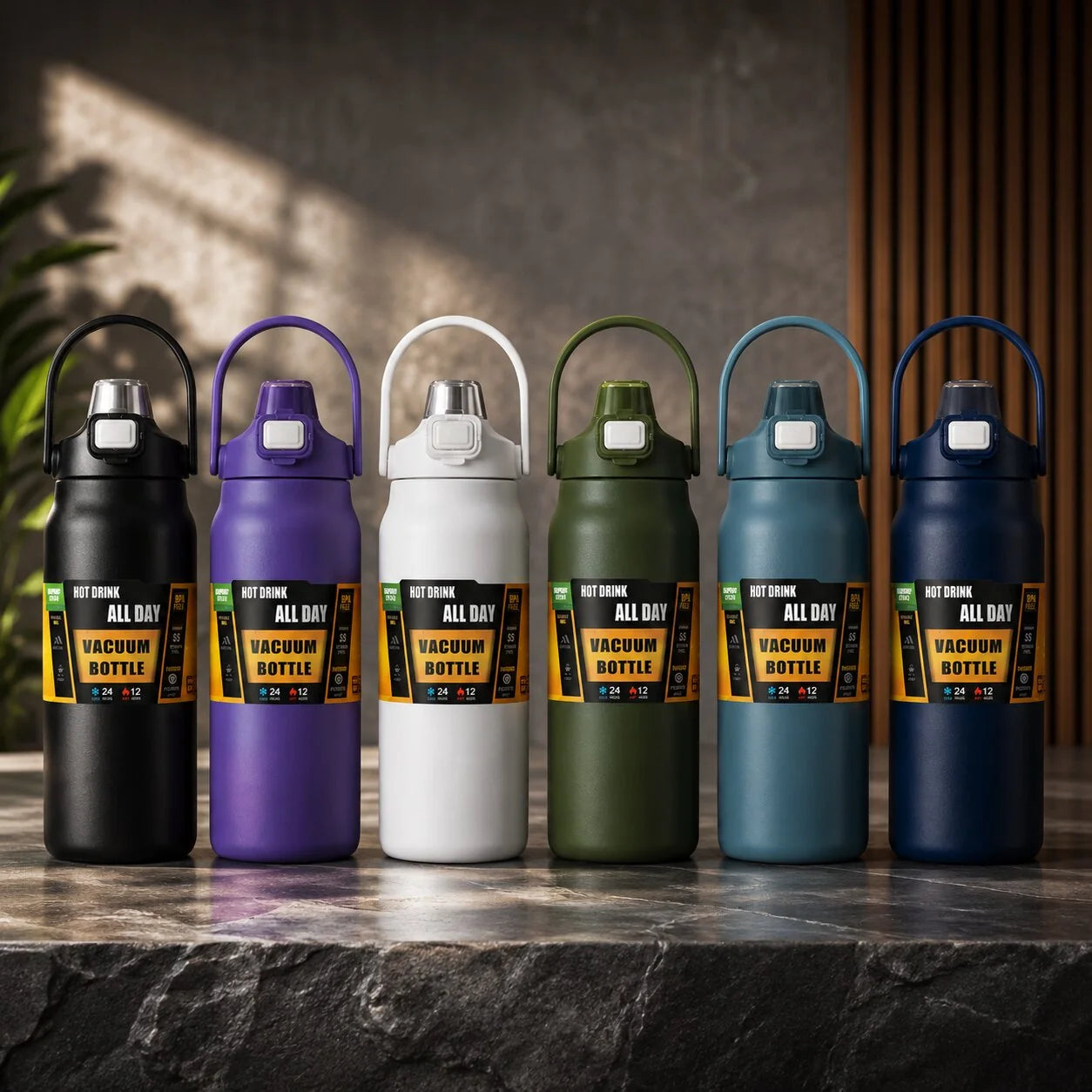 Thermos Bottle Insulated Stainless Steel Integrated Straw