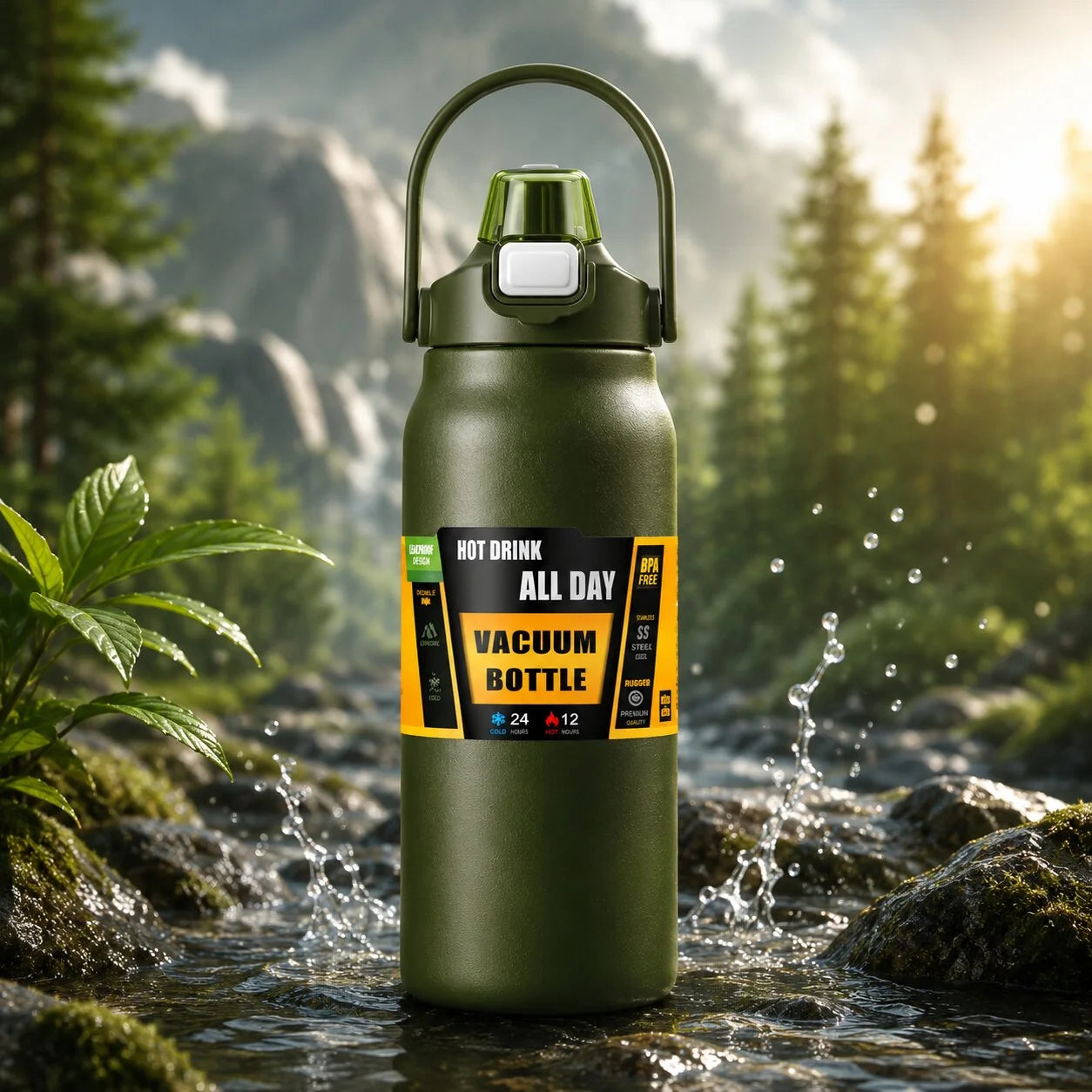 Thermos Bottle Insulated Stainless Steel Integrated Straw