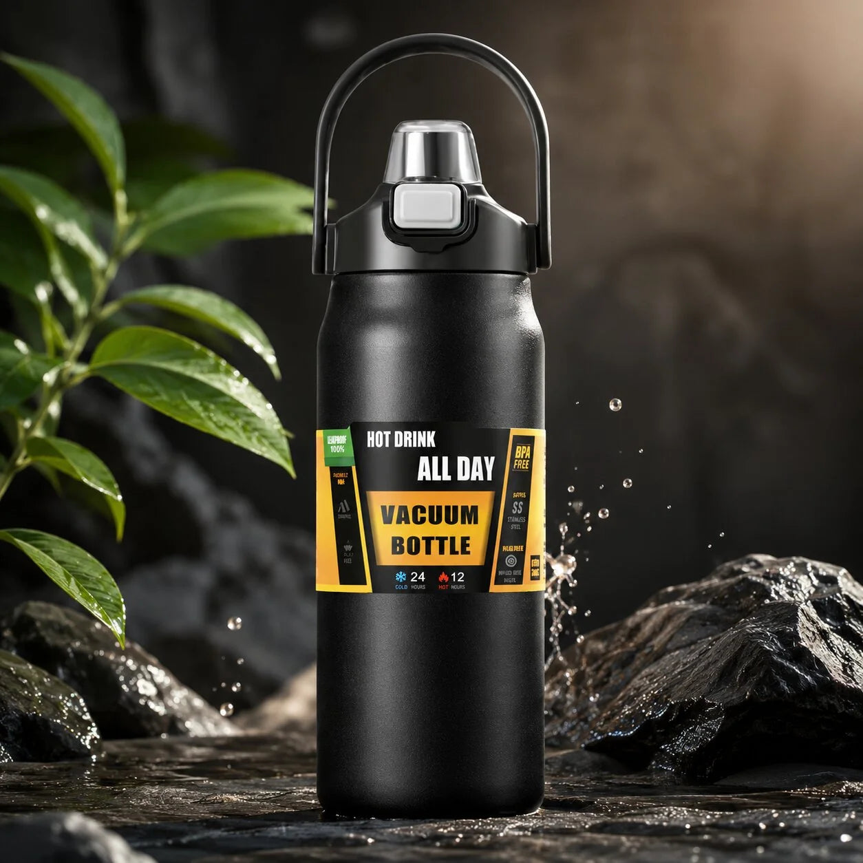 Thermos Bottle Insulated Stainless Steel Integrated Straw