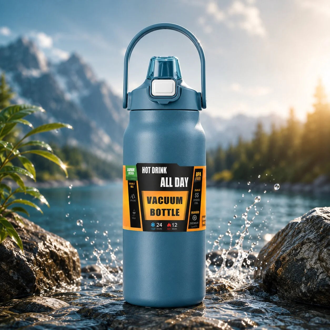 Thermos Bottle Insulated Stainless Steel Integrated Straw