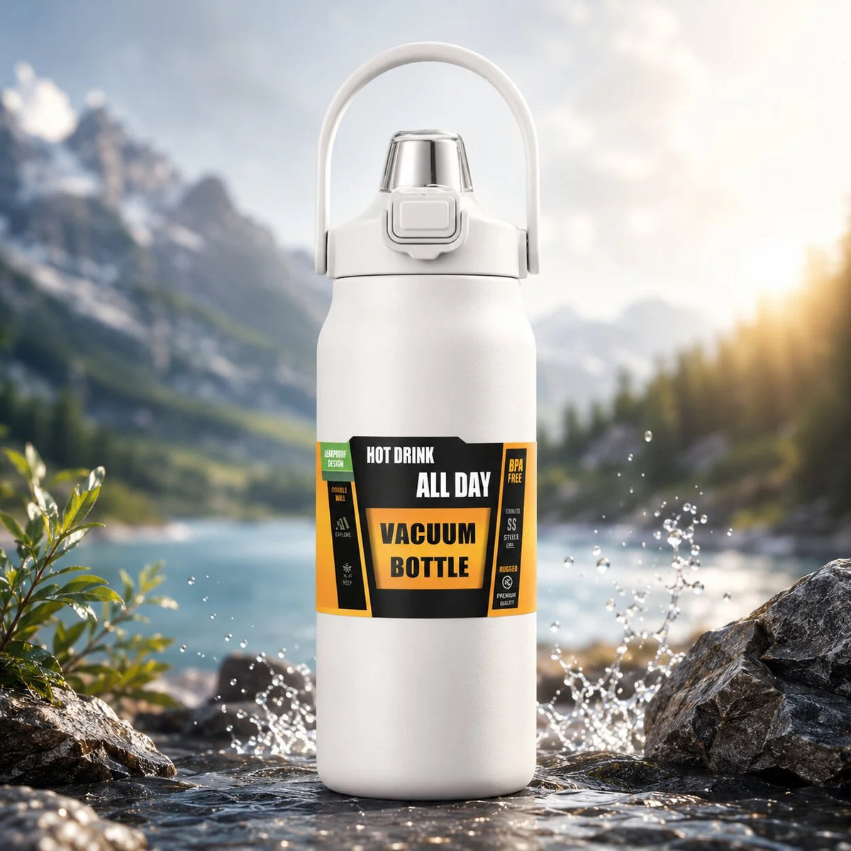 Thermos Bottle Insulated Stainless Steel Integrated Straw
