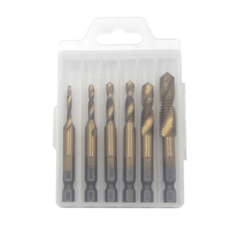 Thread Tap Set 6-Piece Titanium-Coated HSS 3-In-1