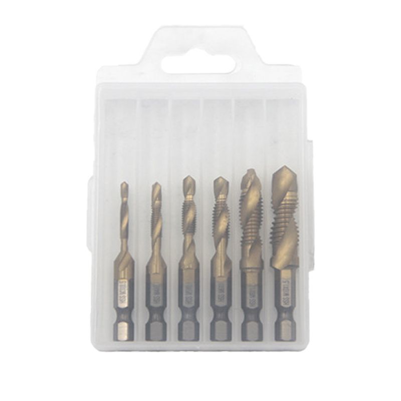 Thread Tap Set 6-Piece Titanium-Coated HSS 3-In-1