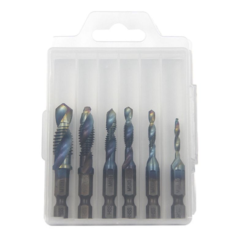 Thread Tap Set 6-Piece Titanium-Coated HSS 3-In-1
