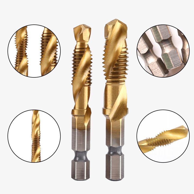 Thread Tap Set 6-Piece Titanium-Coated HSS 3-In-1