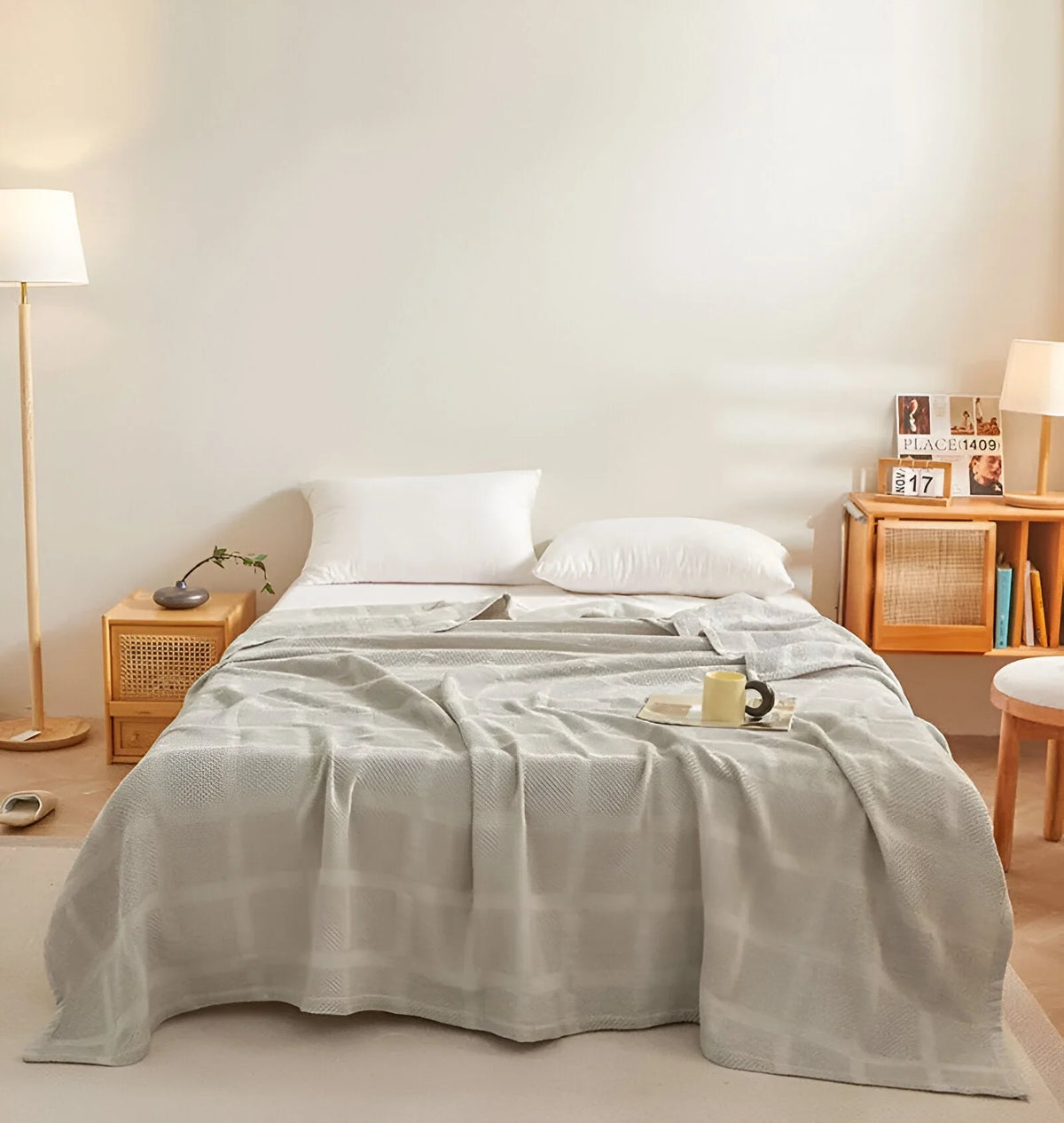 Throw Blanket 100% Cotton Waffle Breathable & Hypoallergenic