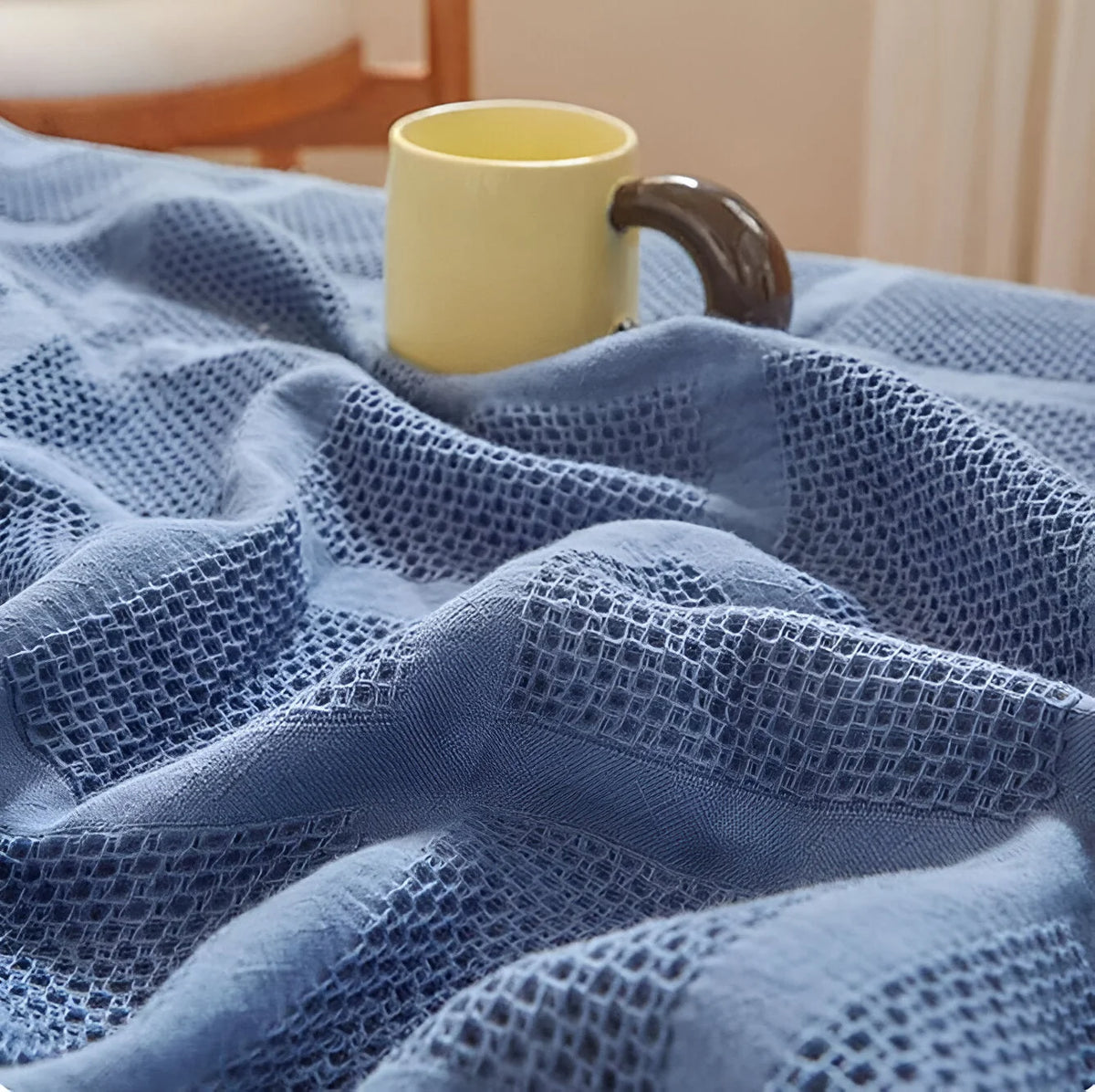 Throw Blanket 100% Cotton Waffle Breathable & Hypoallergenic