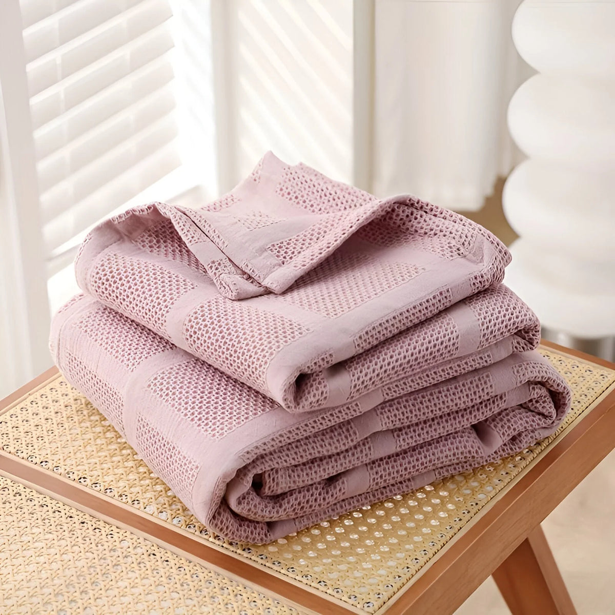 Throw Blanket 100% Cotton Waffle Breathable & Hypoallergenic