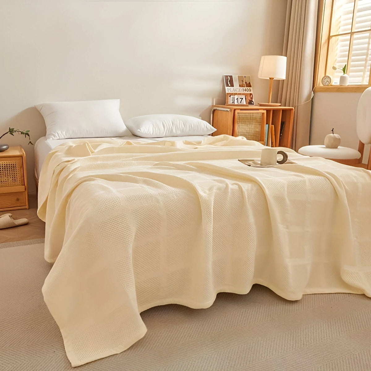 Throw Blanket 100% Cotton Waffle Breathable & Hypoallergenic