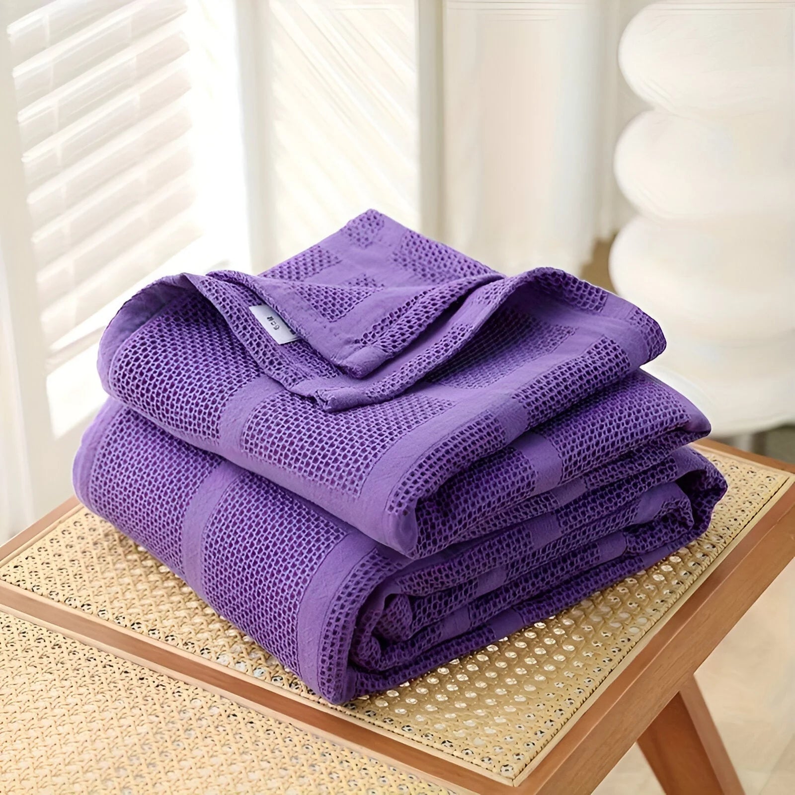 Throw Blanket 100% Cotton Waffle Breathable & Hypoallergenic