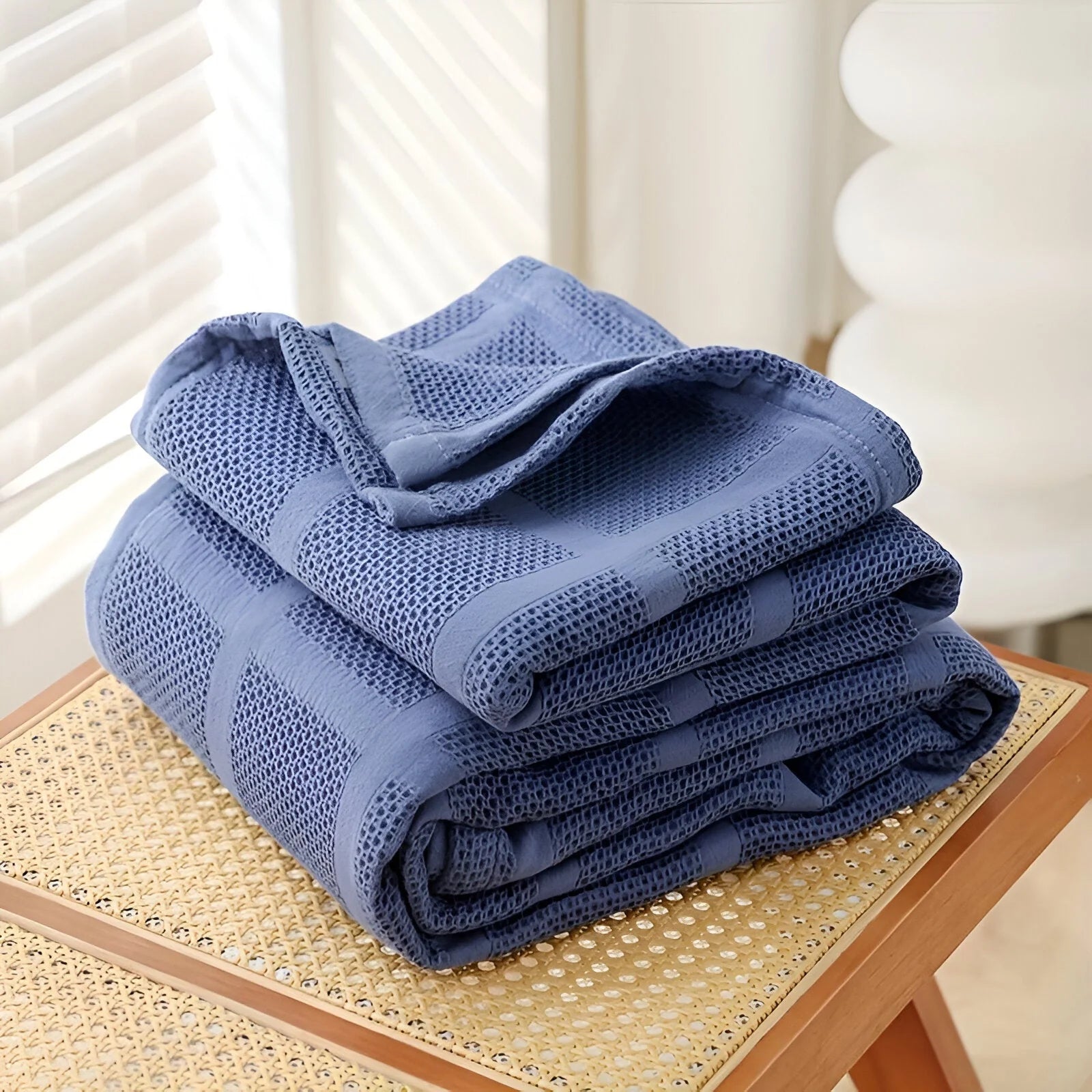 Throw Blanket 100% Cotton Waffle Breathable & Hypoallergenic