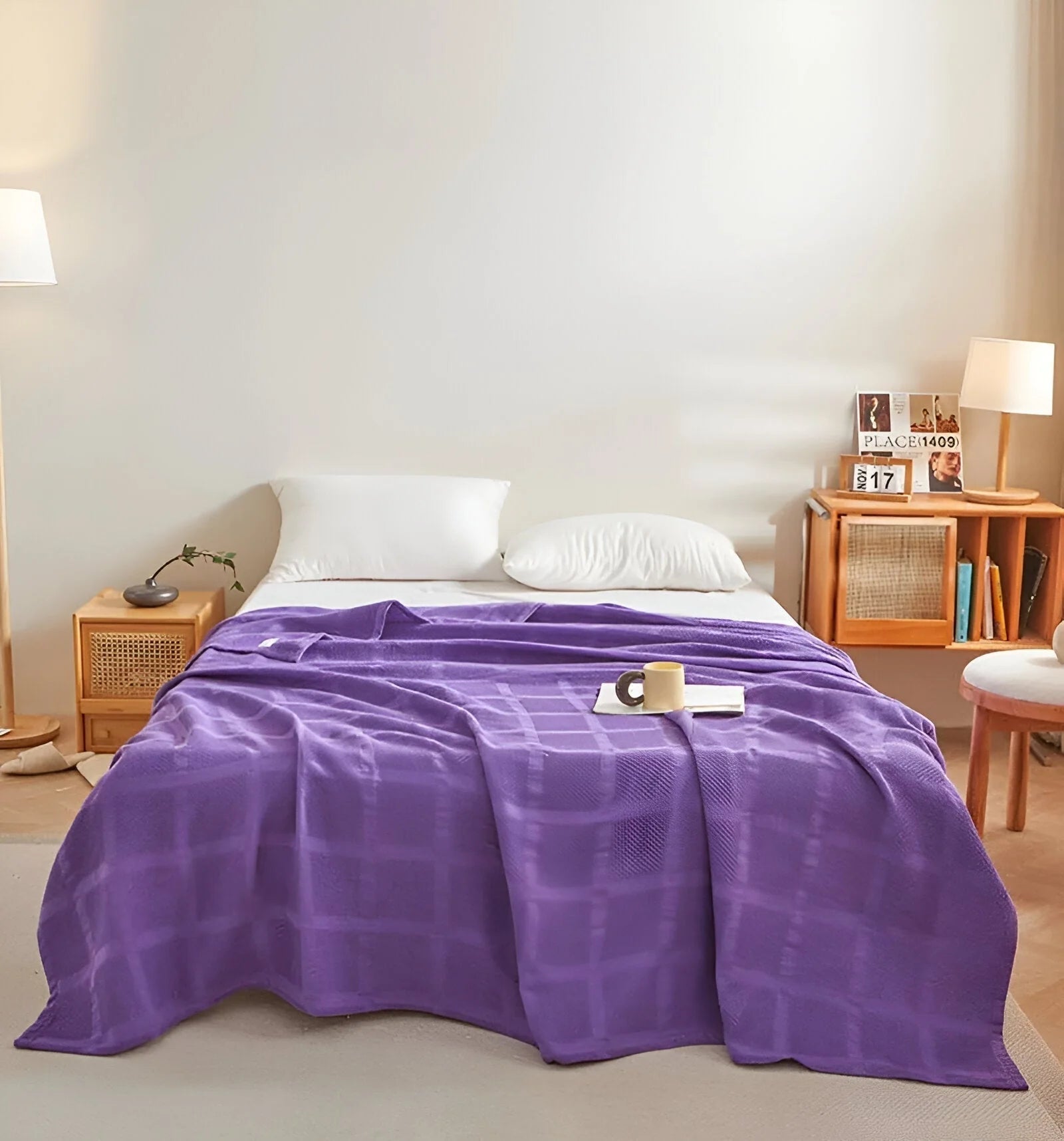 Throw Blanket 100% Cotton Waffle Breathable & Hypoallergenic