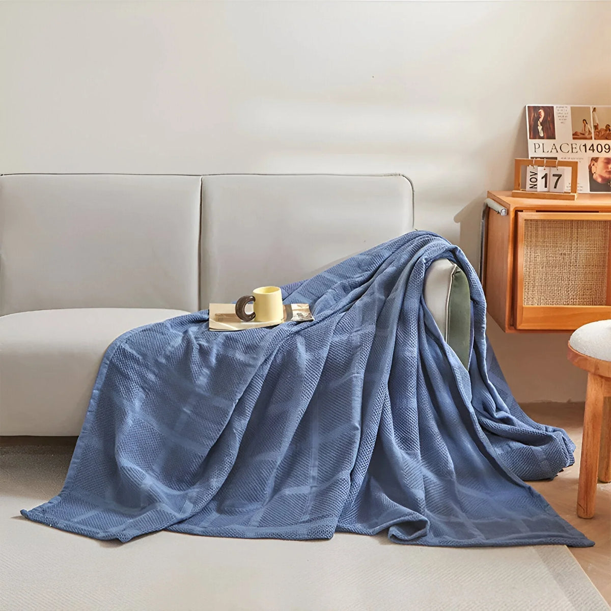 Throw Blanket 100% Cotton Waffle Breathable & Hypoallergenic