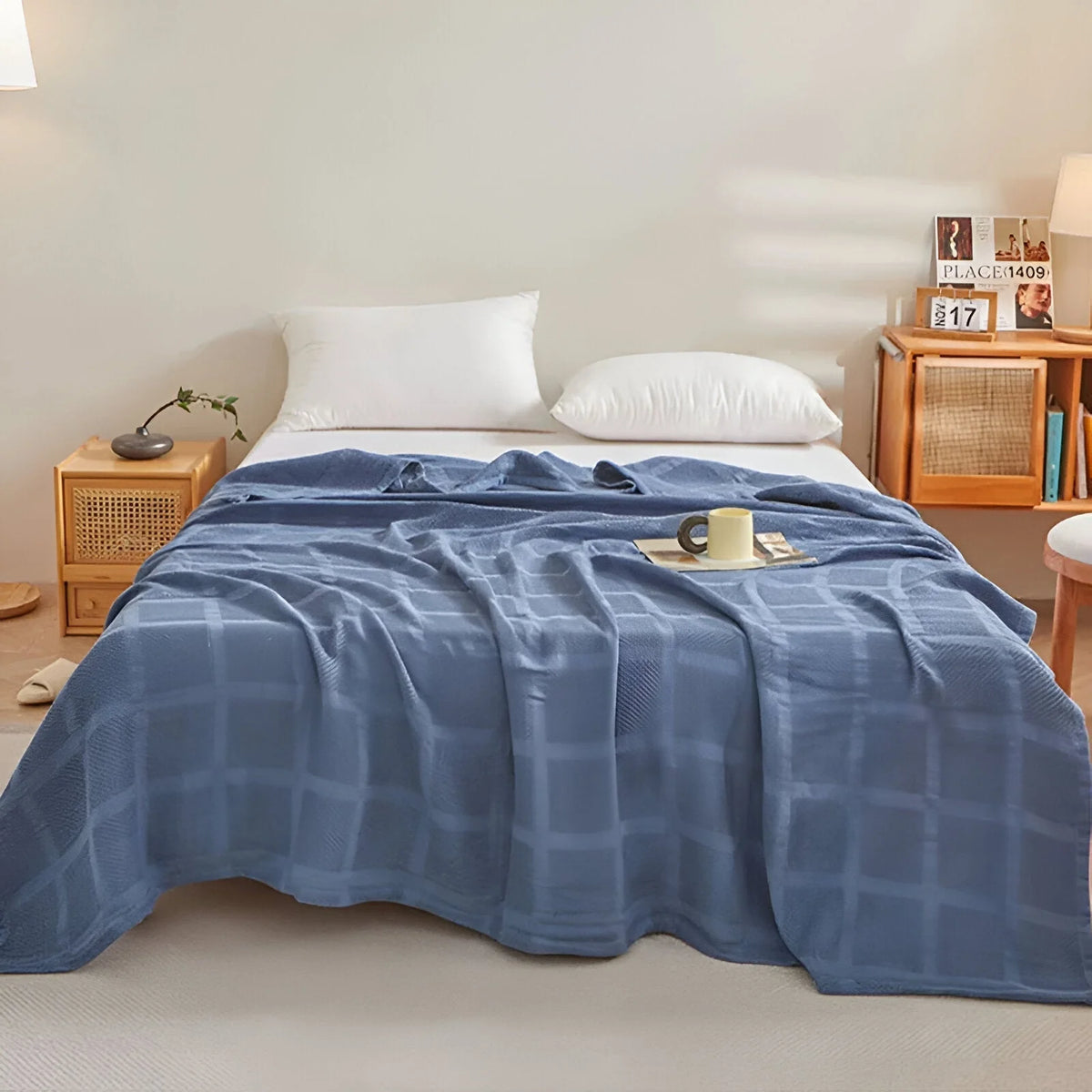 Throw Blanket 100% Cotton Waffle Breathable & Hypoallergenic