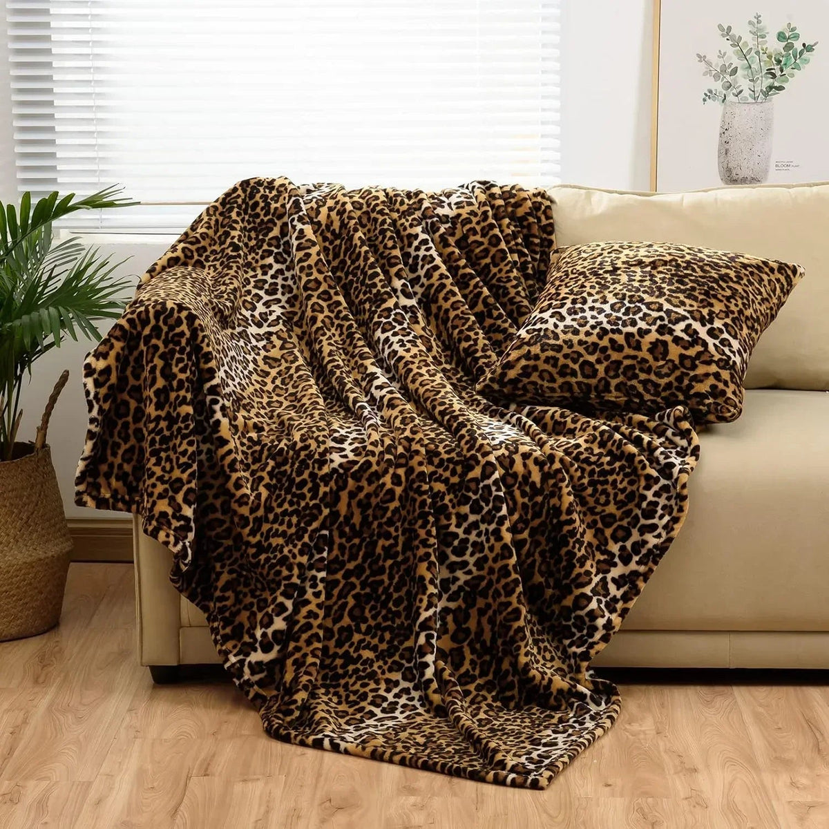 Throw Blanket Plush Flannel Leopard Print Machine Washable