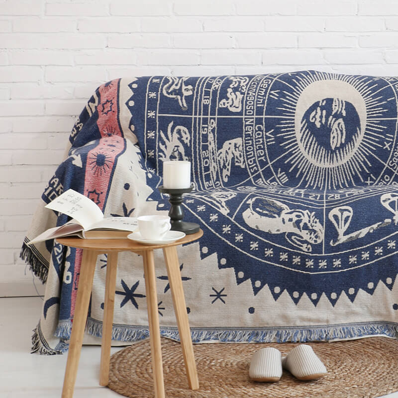 Throw Blanket Reversible Ethnic Pattern Cotton Blend Tassels
