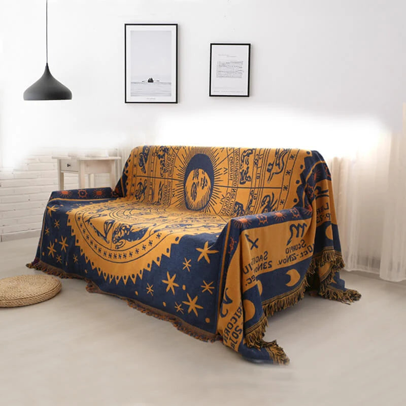 Throw Blanket Reversible Ethnic Pattern Cotton Blend Tassels