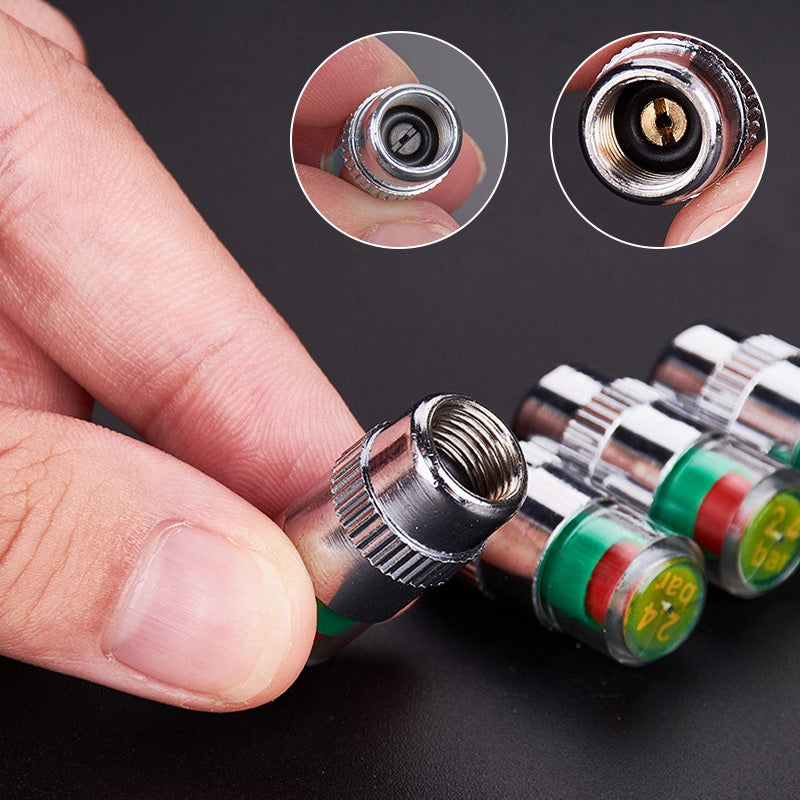 Tire Valve Caps Color-Coded Pressure Indicator & Airtight Seal