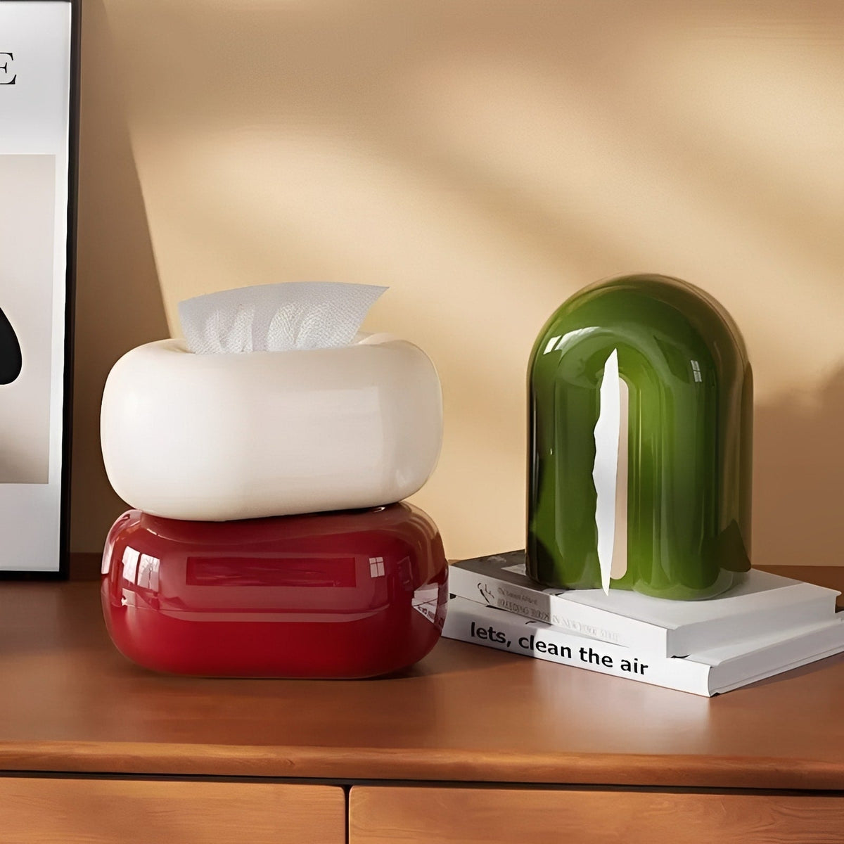 Tissue Holder Sculptural Pebble Shape Glossy Ceramic